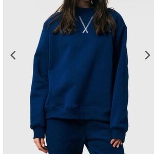 Parke Mockneck Sweatshirt in Navy with White Stitching (Size L/XL)